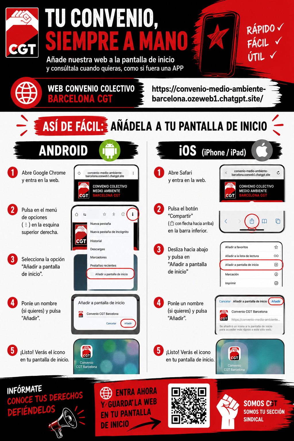 Guía para instalar la web del convenio CGT en la pantalla de inicio de Android o iPhone